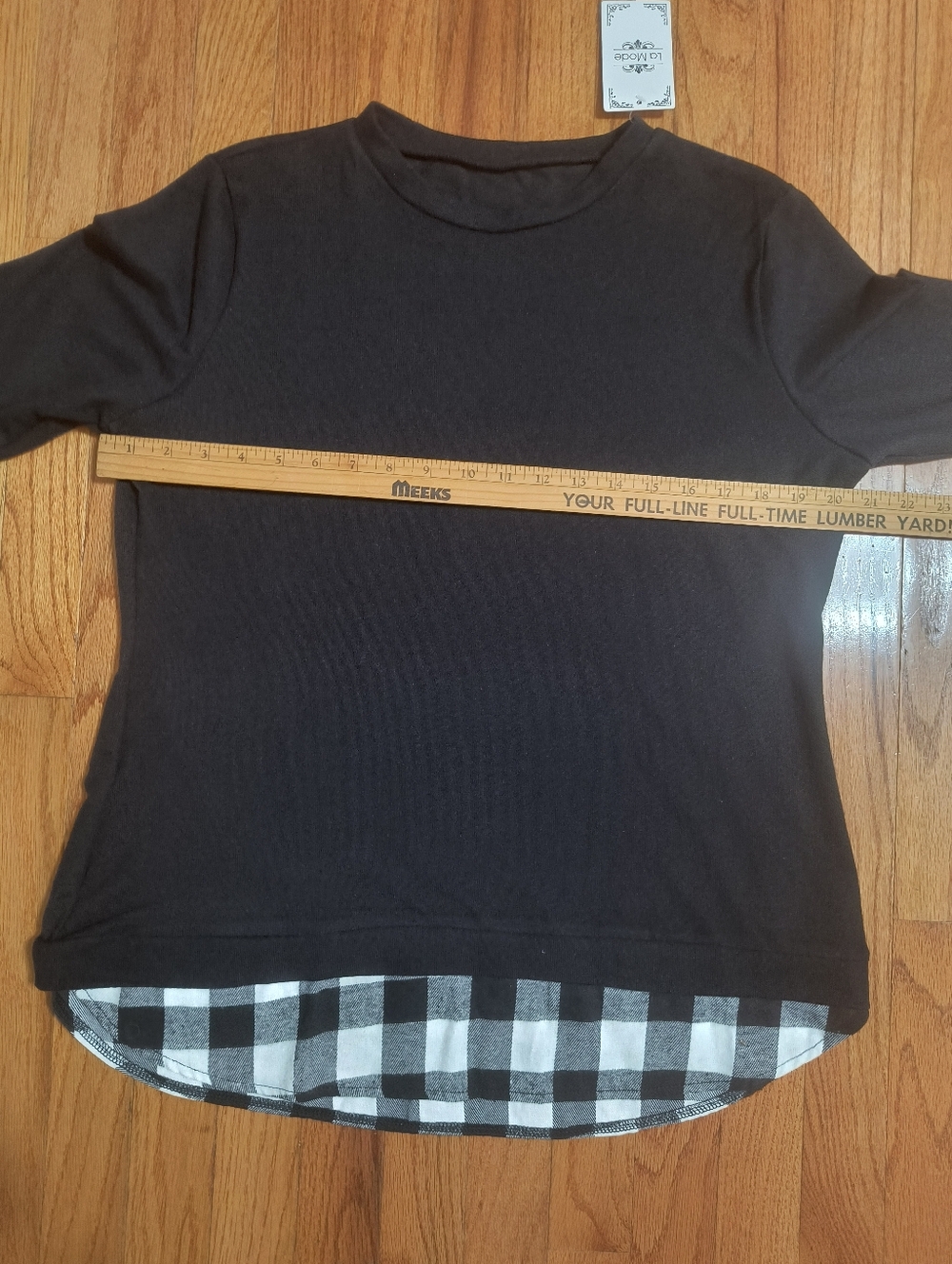 Pick 3/$10⭐ NWT La Mode Shirt W/Plaid Faux Shirttail, Women's XL, Black/White - Picture 8 of 14